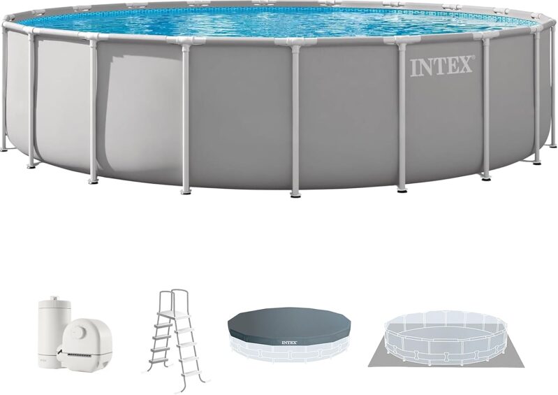 INTEX Prism Frame 20ft x 52in Above Ground Pool Set - Round Steel Frame Swimming Pool