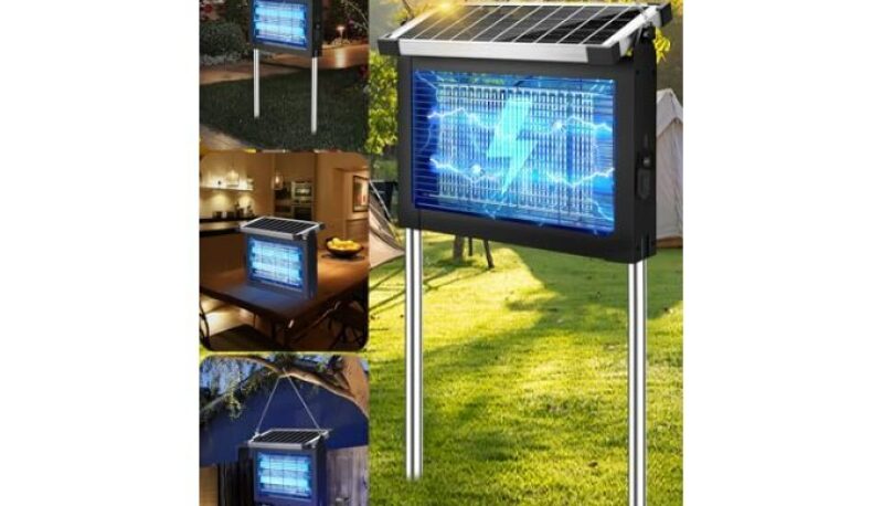 Solar Bug Zapper Outdoor: 4500V Mosquito Zapper, Rechargeable, Waterproof, 2100 sq ft Coverage