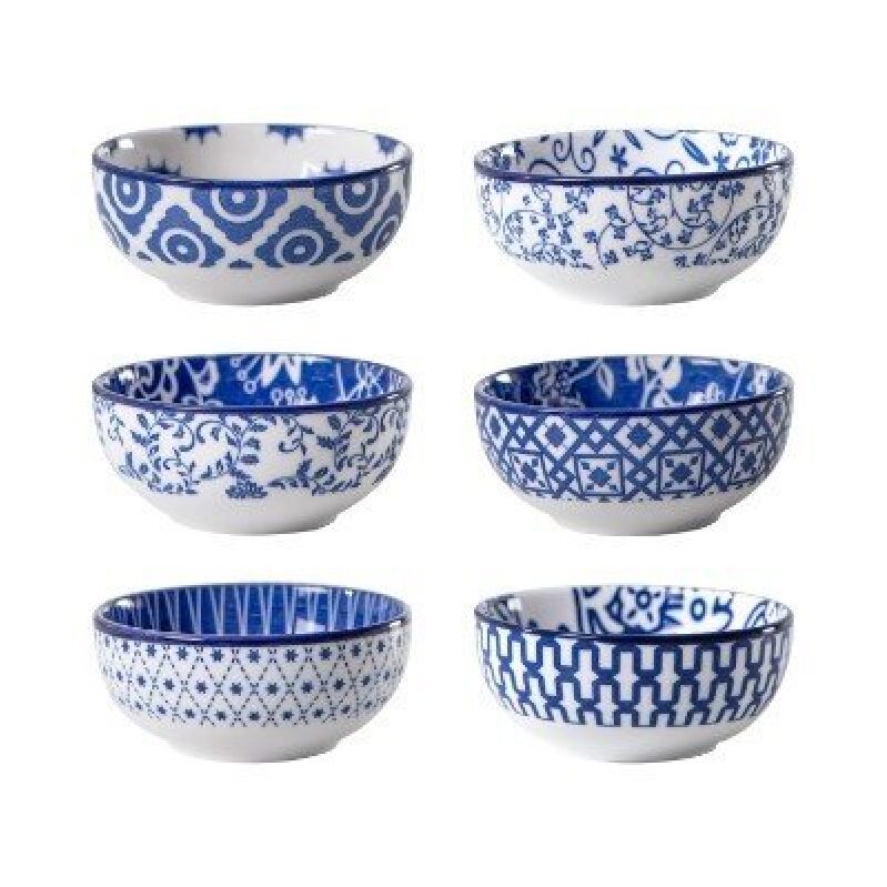 Elegant Blue and White Ceramic Dipping Bowls Set of 6