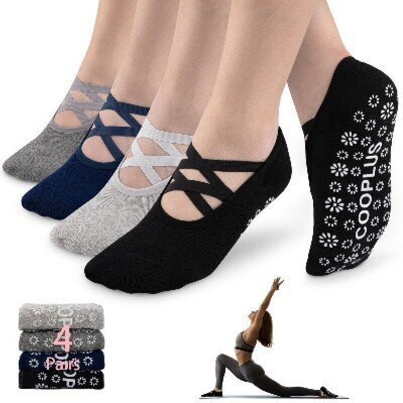 Non-Slip Yoga Socks for Women - 4 Pairs Set