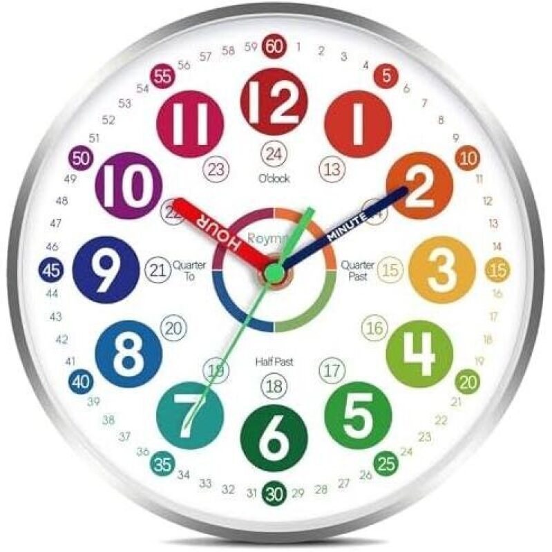 8 Inch Silent Learning Wall Clock for Kids - 50% Discount