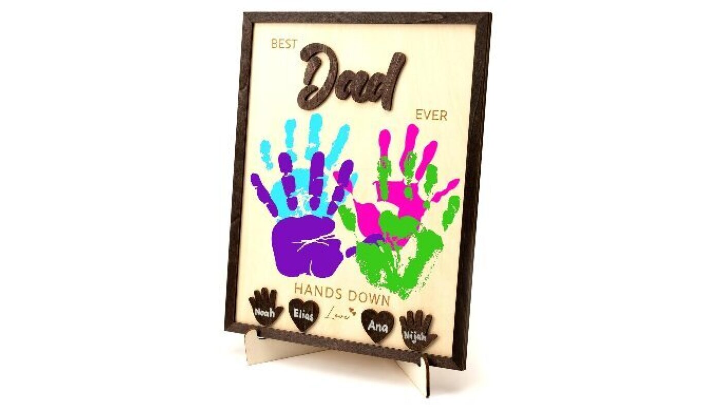 Best Dad Ever Hands Down Sign Wooden Handprint Frame DIY Gifts