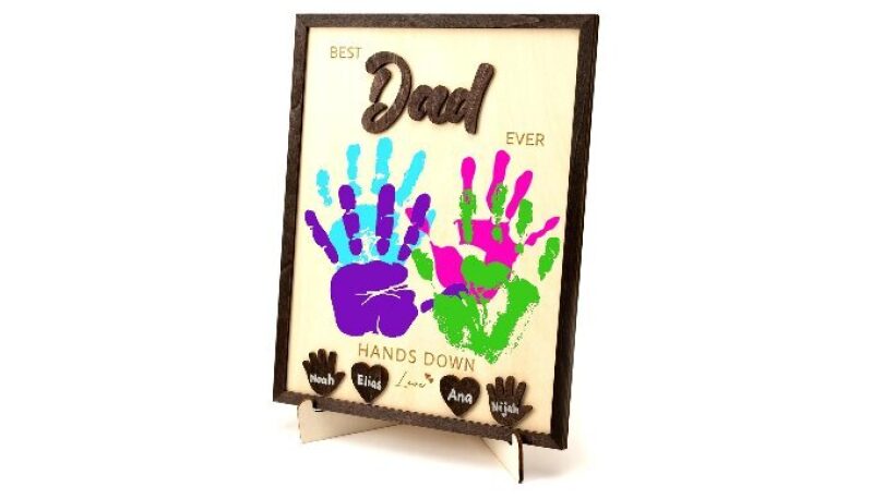 Best Dad Ever Hands Down Sign Wooden Handprint Frame DIY Gifts