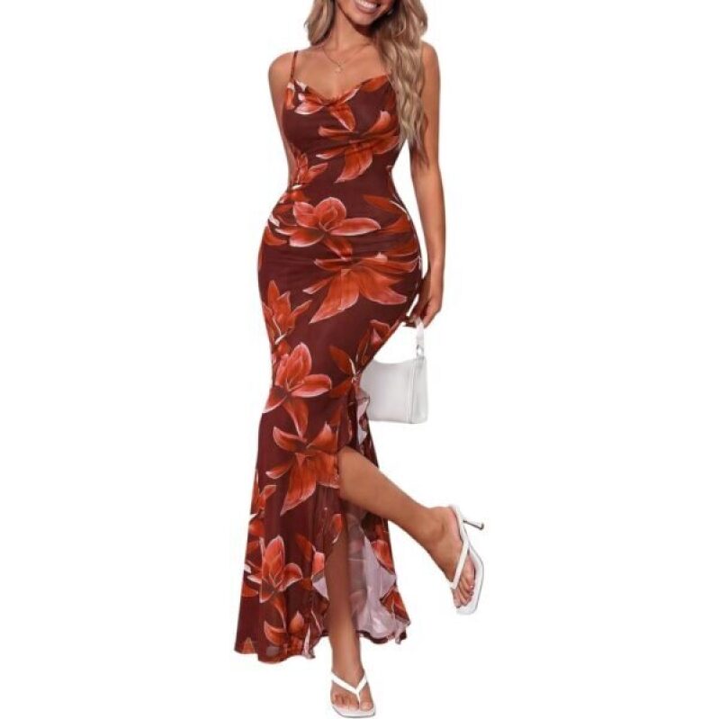 Elegant Floral Beach Wedding Guest Dress - Tropical Vacation Summer Dress