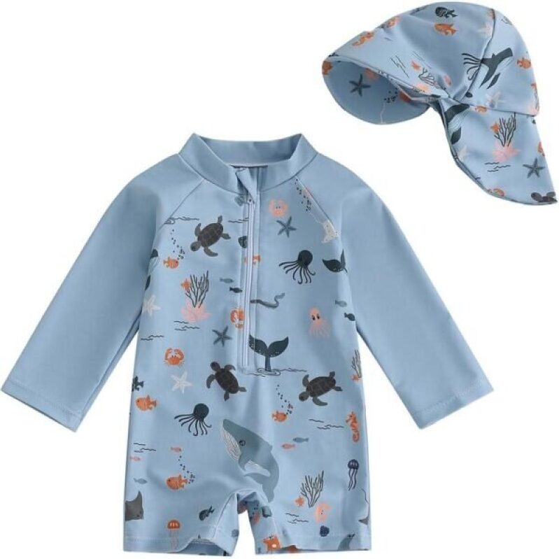 WYTbaby Baby Boy Rash Guard Swimsuit Set with Sun Hat - 35% Off