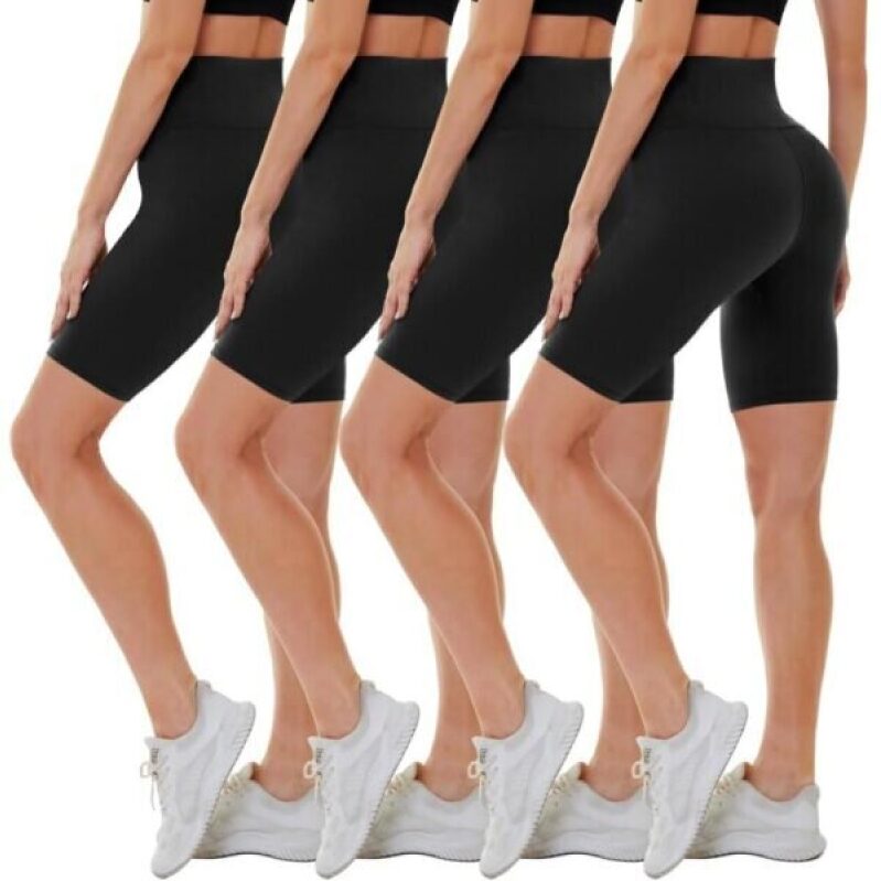 CAMPSNTAIL 4 Pack Biker Shorts for Women – High Waist, Tummy Control, Soft Athletic Yoga Workout Running Gym Shorts
