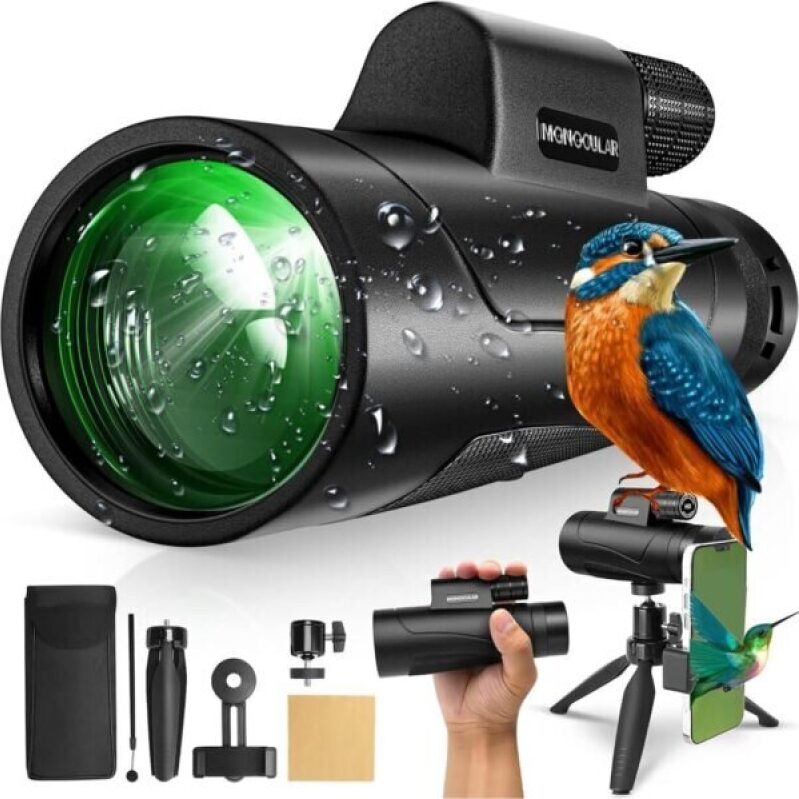 High Powered 80x100 Monocular Telescope for Smartphone, Bird Watching, Camping
