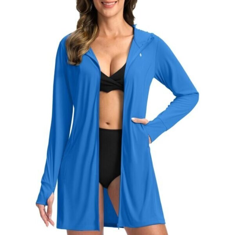 Soothfeel Women’s UPF 50+ Swim Cover Up Sun Protection Hoodie SPF Lightweight Jacket Long Sleeve Beach Cover Ups For Women (Royal Blue,S) -40%