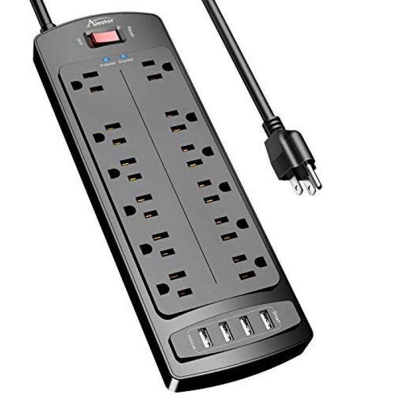 High-CTR, deal-focused title: ALESTOR 12-Outlet Power Strip with USB Charging, 6ft Cord, Surge Protection