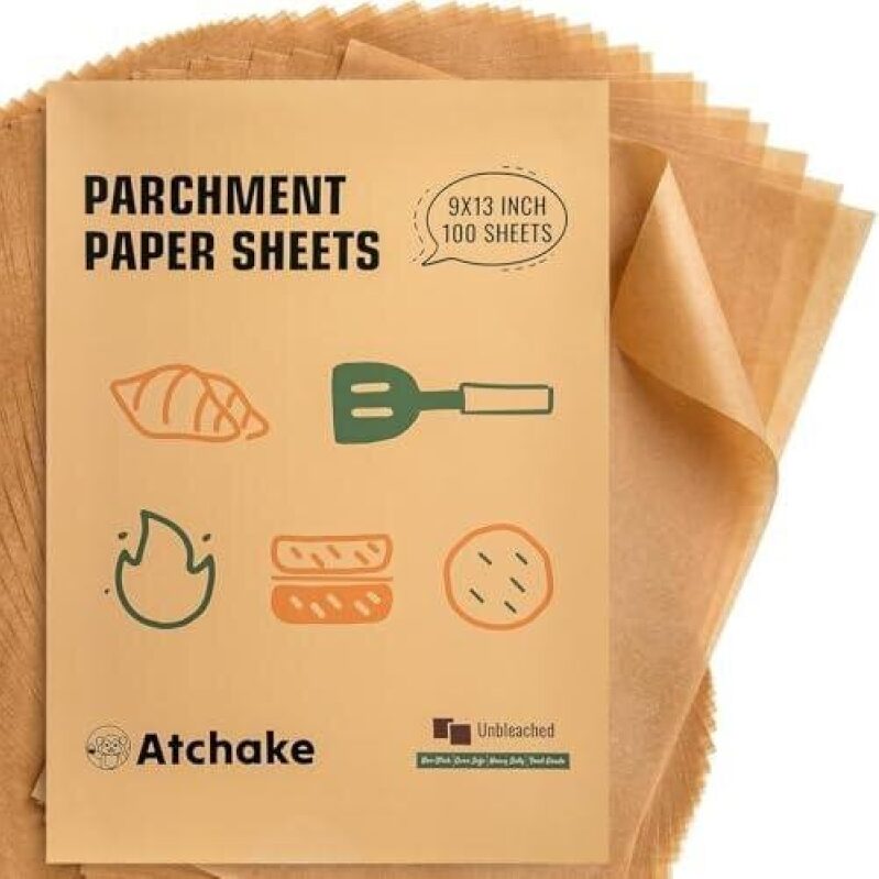 Unbleached Parchment Paper Sheets - 100 Sheets, 9x13 Inches, Pre-cut, Brown