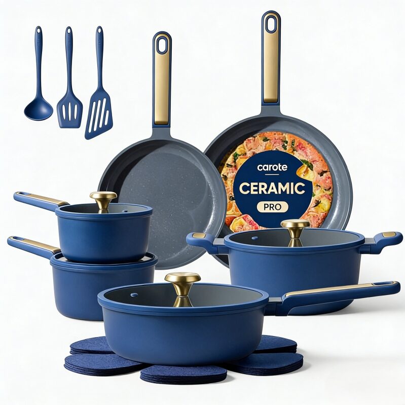 Carote 18-Piece Pots and Pans Set with Utensils - Complete Kitchen Essentials