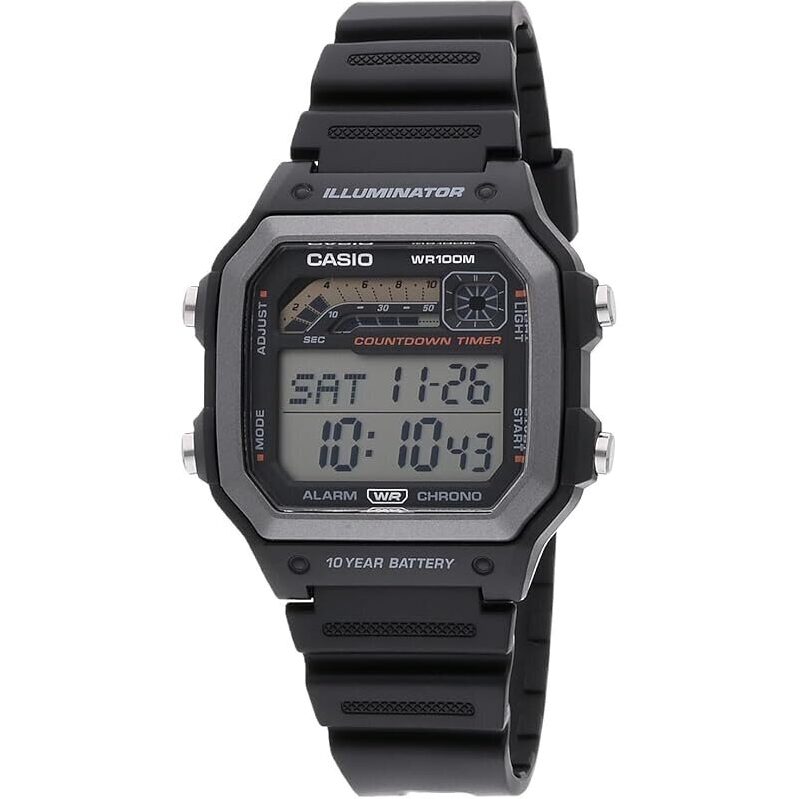 Casio WS1600H Series Men's Watch - 90s Sport-Inspired Design with Triple-Display Face