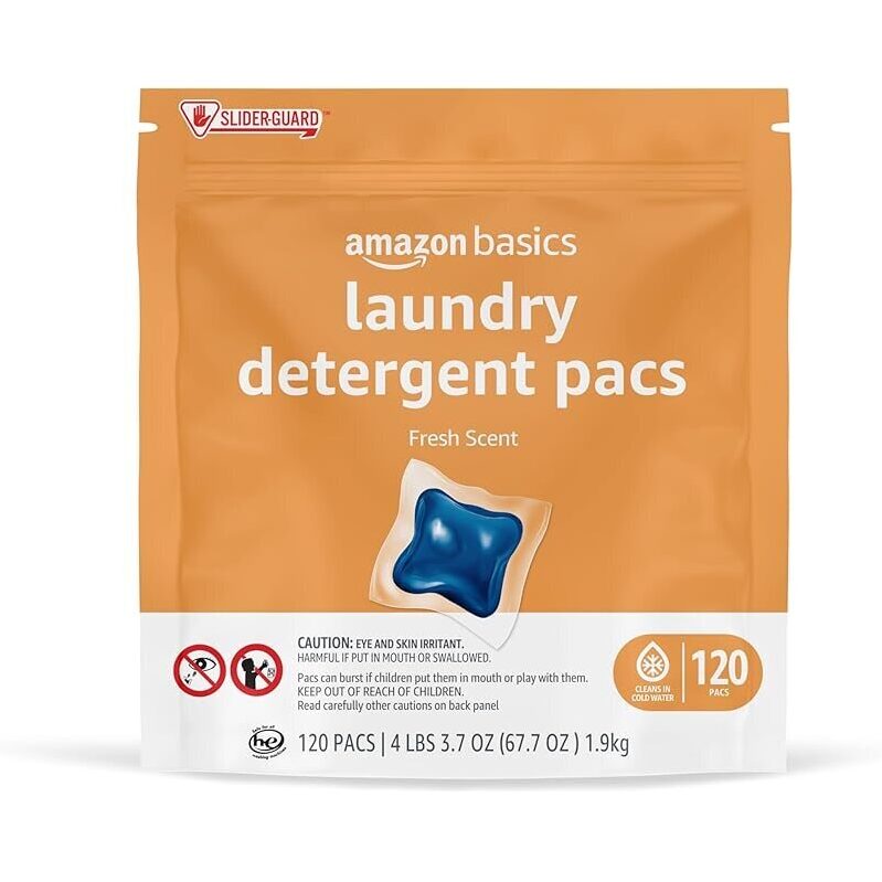 120ct Amazon Basics Laundry Detergent Pacs, Fresh Scent - Perfect for Fresh, Clean Clothes