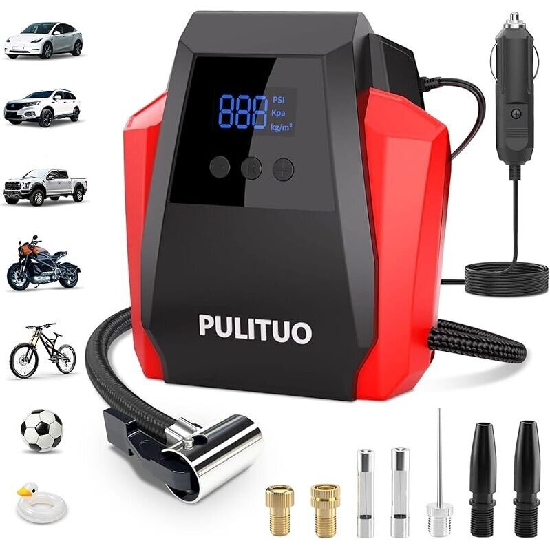 Efficient 12V DC Portable Air Compressor with Digital Pressure Gauge