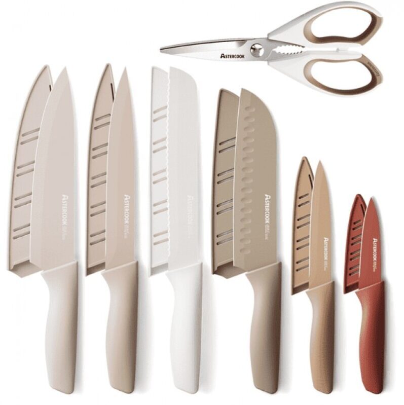 Astercook 7 Piece Kitchen Knife Set - Premium Stainless Steel Blades with Anti-Rust Coating