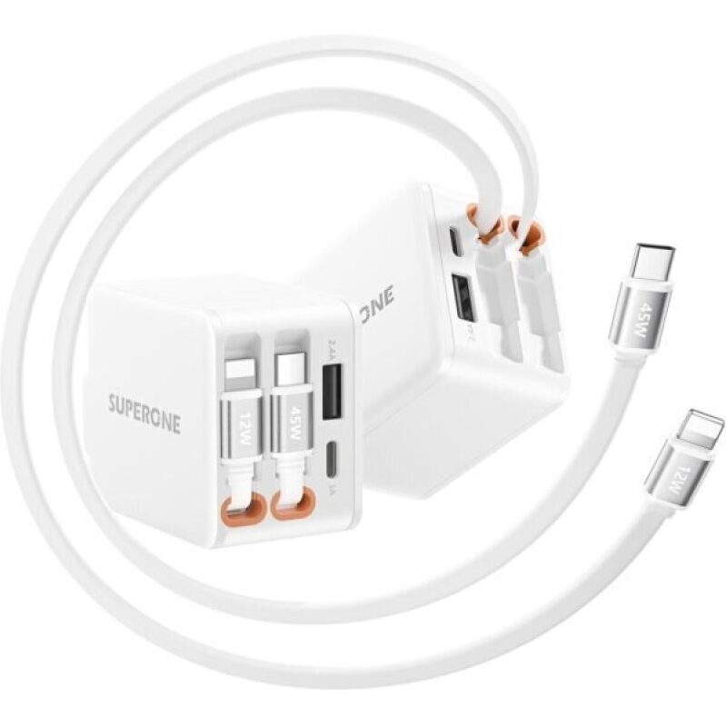 SUPERONE 84W Retractable Wall Charger with Dual Cables, 4-Port USB C Charger Block - 50% OFF