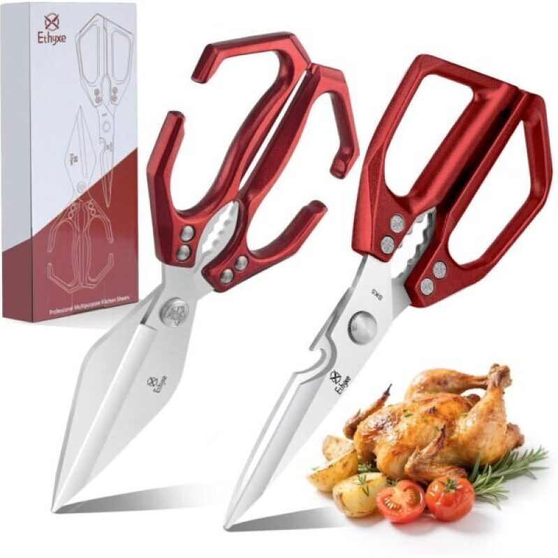 Upgraded Heavy Duty Stainless Steel Kitchen Shears with Sharp Blades - Ideal for Poultry and Meat