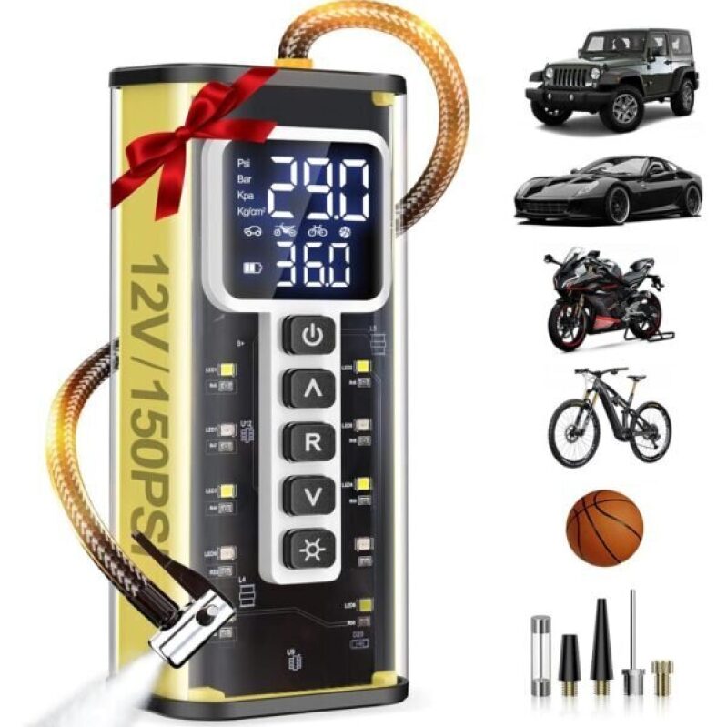 Portable Air Compressor - 150 PSI for Cars, Bikes, and More