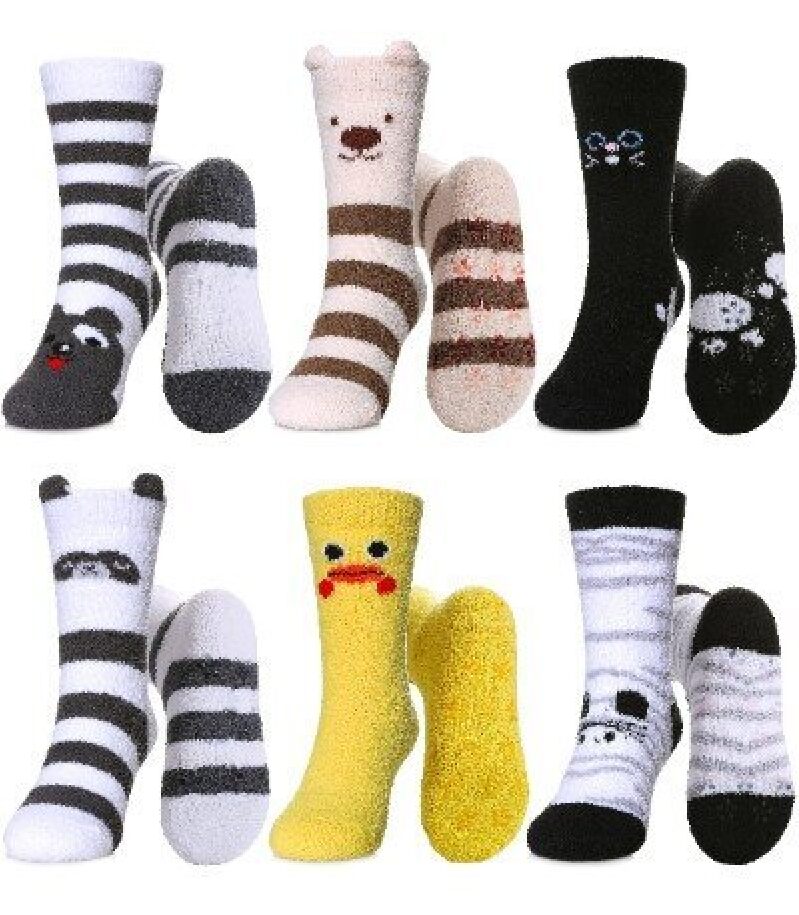 LINEMIN Kids' Anti-Slip Fuzzy Socks 6-Pack