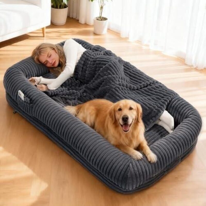 Spacious and Comfortable Adult Foldable Large Pet Bed (72 inches/Rabbit Fur Look/Egg Tray Cotton/Waterproof Lining) 50% OFF