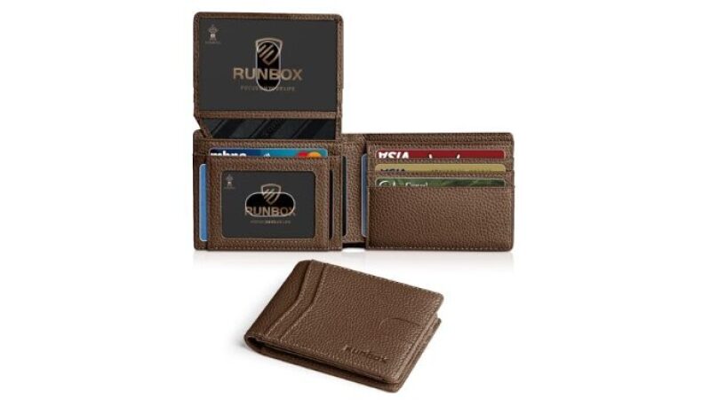 RUNBOX RFID Blocking Wallet for Men and Women - Slim Leather, 2 ID Windows, Gift Box