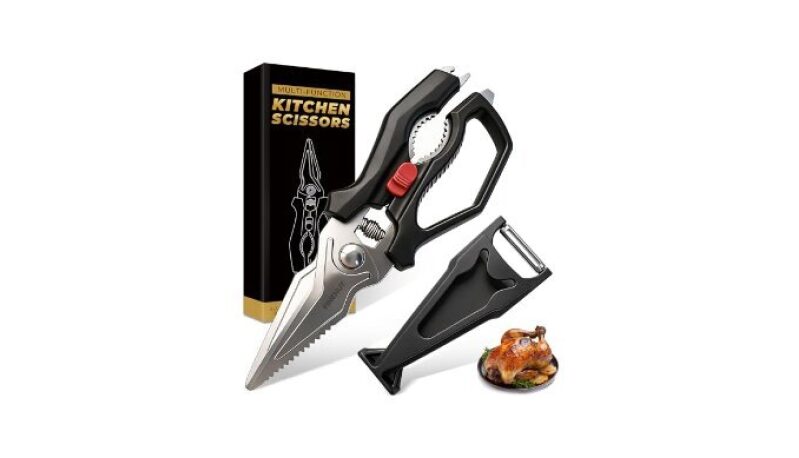 Heavy Duty Kitchen Scissors with Peeler Sheath – Multipurpose Food Scissors