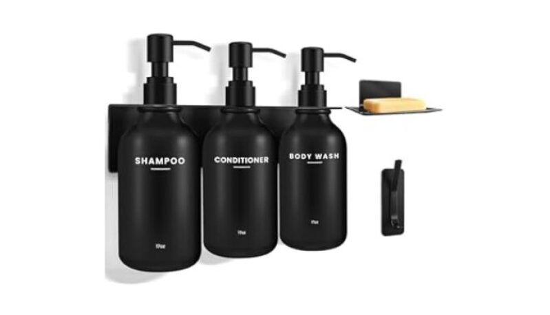 Wall Mounted Shower Soap Dispenser Set - No-Drill Refillable Plastic Pump Bottles