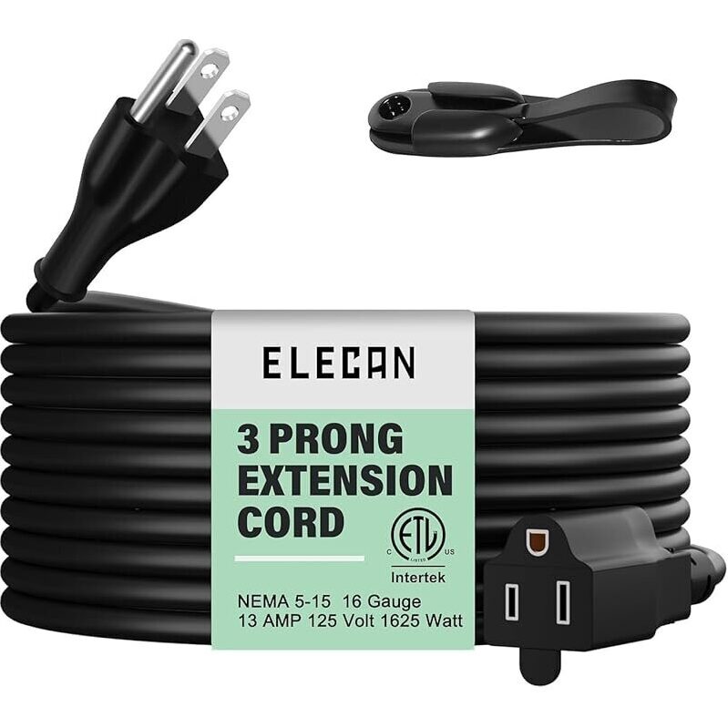 ELECAN 10ft 3-Prong 16 AWG Power Extension Cord with Organizer