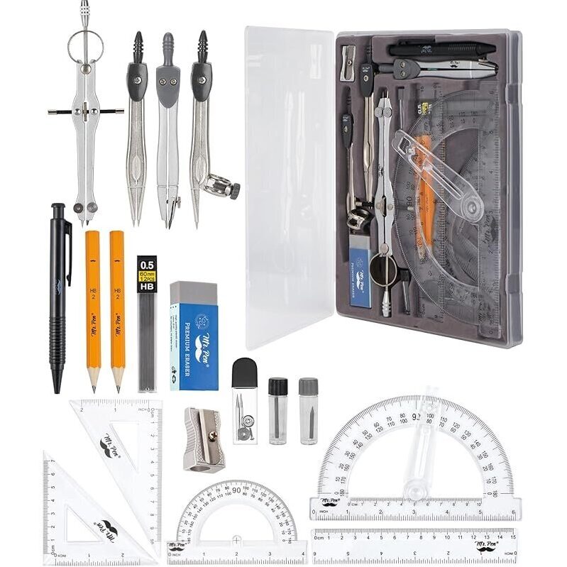 15-Piece Geometry Set - Precision Tools for Students & Teachers
