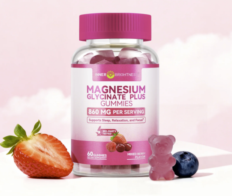Magnesium Glycinate Plus Gummies 860mg - Sugar-Free Mixed Berry Supplements (60 Count)
