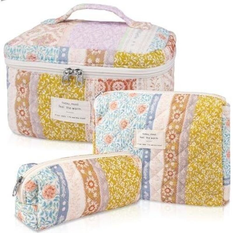 Cotton Floral Large Capacity Makeup Bag (Waterproof/Set of 3) - 50% OFF