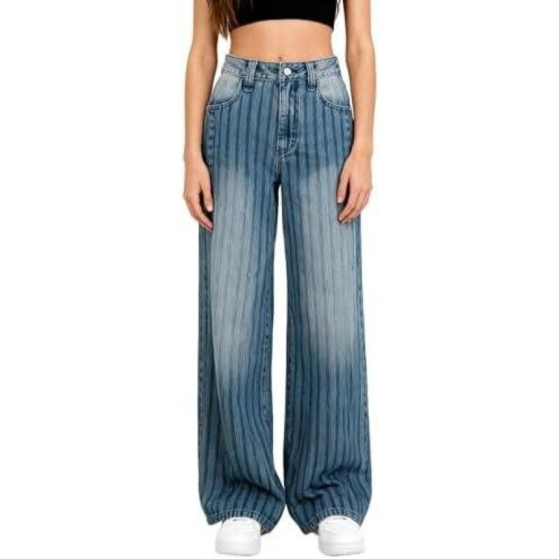 Women's Striped Denim Wide-Leg Pants - 50% Off