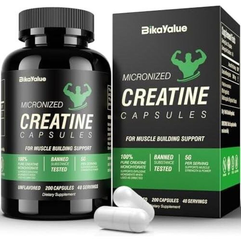 BikaValue Micronized Creatine Capsules - 50% OFF, 200 Capsules for Muscle Building