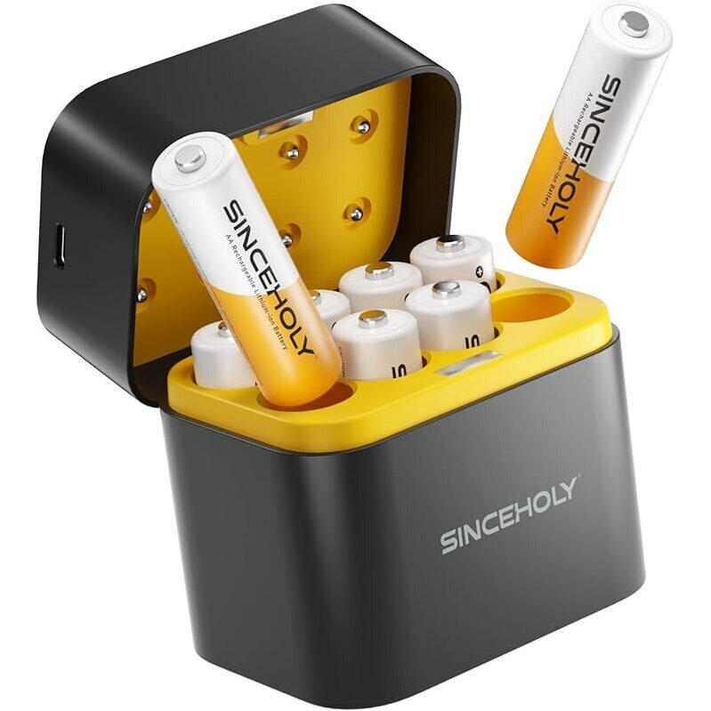 8-Pack Rechargeable AA Lithium Batteries - 3000mAh Each with Fast Charger