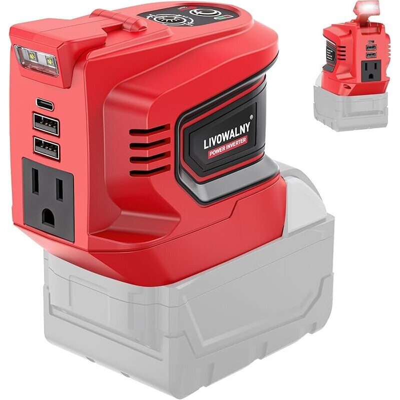 Livowalny 200-250W Power Inverter for Milwaukee 18V Battery - Reliable Outdoor Power