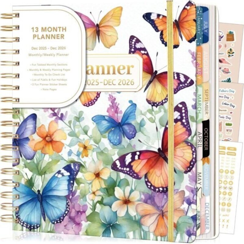 CAGIE 2026 Weekly and Monthly Planner: Dec 2025 to Dec 2026, Butterfly Theme