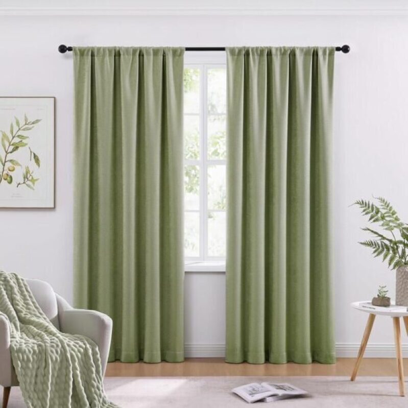 Sage Green Blackout Curtains for Bedroom, Modern Room Darkening Curtains 84 Inch Long