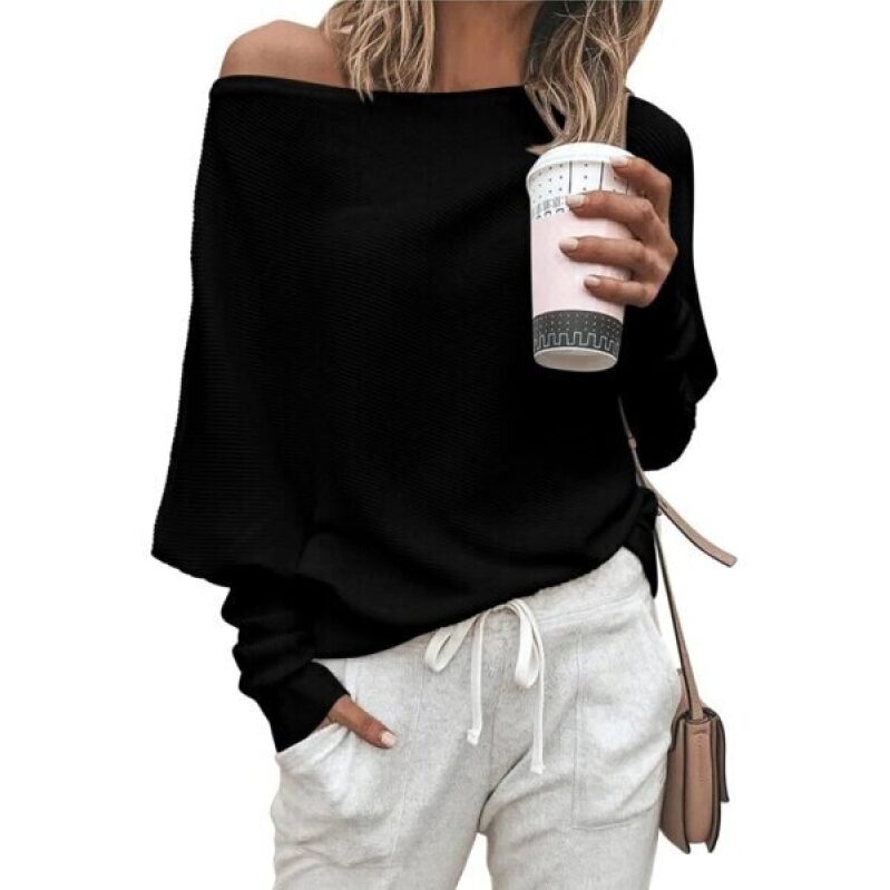 Zenlonr Women's Fall Winter Sweaters 2026 Casual Batwing Sleeve Off Shoulder Knit Pullover Tops