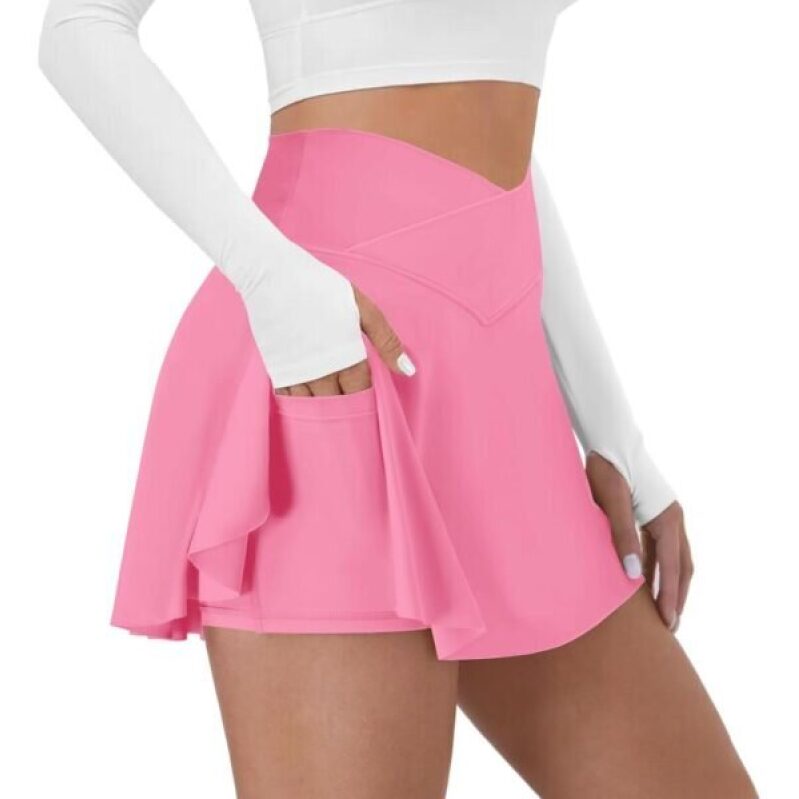 DLOODA Women's Athletic Tennis Skirt with Pockets - Hot Pink