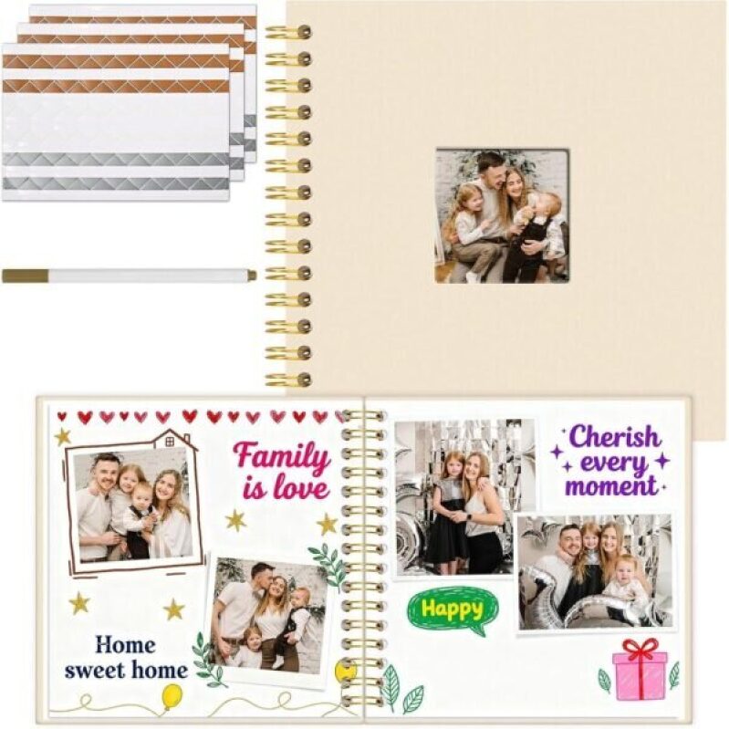 Vienrose 8 x 8 Inch Scrapbook Photo Album - Perfect for Wedding, Baby Shower, Travel, Christmas