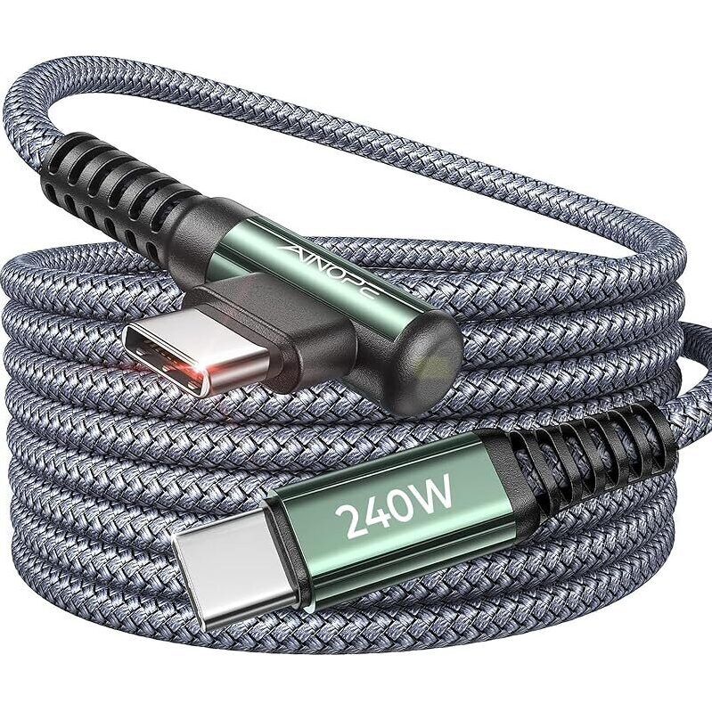 Ainope 10ft 240W USB-C to Right Angle USB-C Cable - Fast Charging