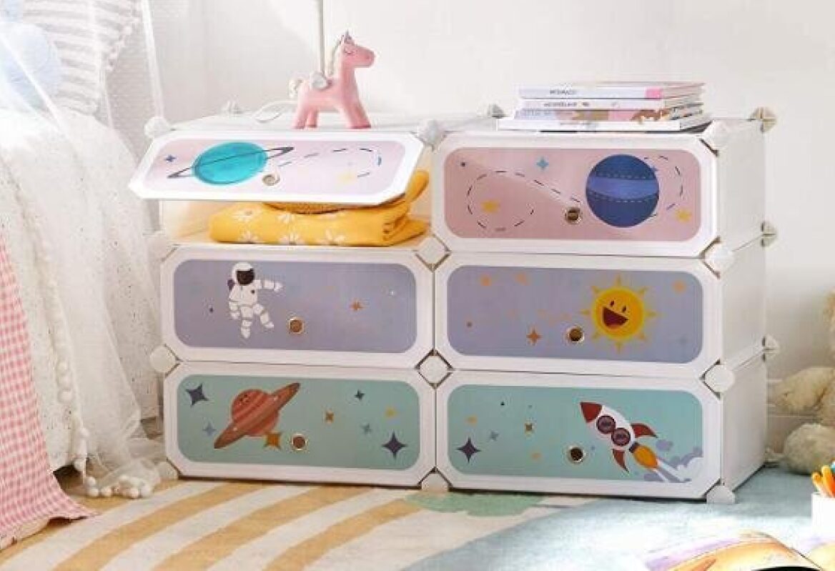 Affordable Stackable Kids' Storage Cabinet - Space Themed