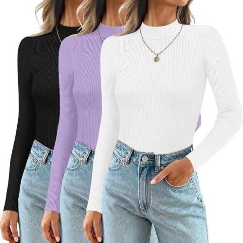 3-Pack Women's Ribbed Long Sleeve Tops 50% Off