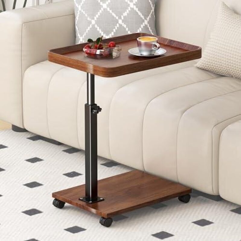 C-Type Rolling Side Table with Height Adjustment and 360° Rotation - 50% Discount