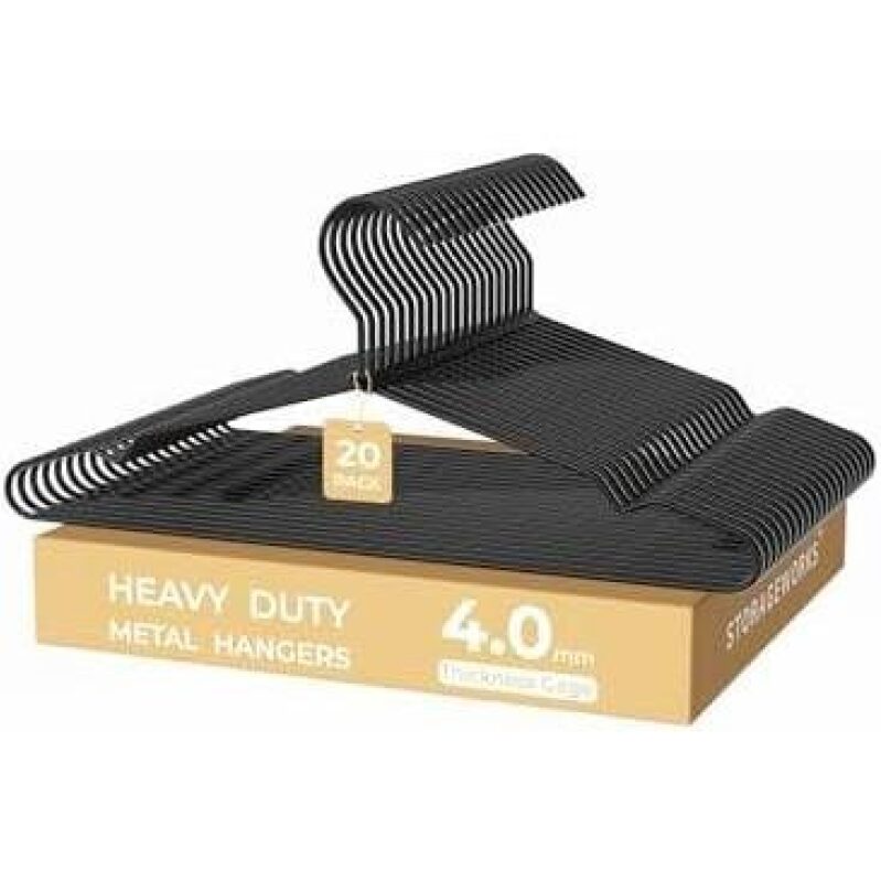 20 Heavy Duty Metal Hangers - 4mm Thick, Black