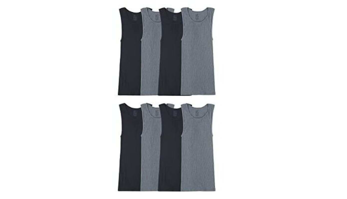 Fruit of The Loom Men’s Lightweight Active Cotton Blend Undershirts, Tank – 8 Pack – Black/Grey, Medium