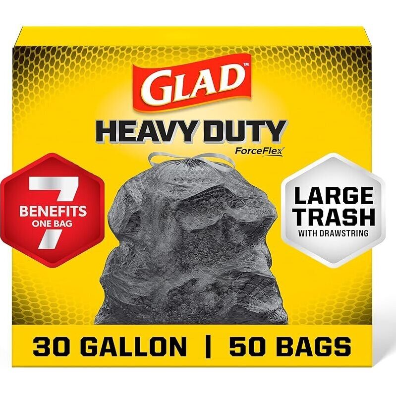 Glad ForceFlex Heavy Duty 30 Gallon Trash Bags - Unscented, 50 Count