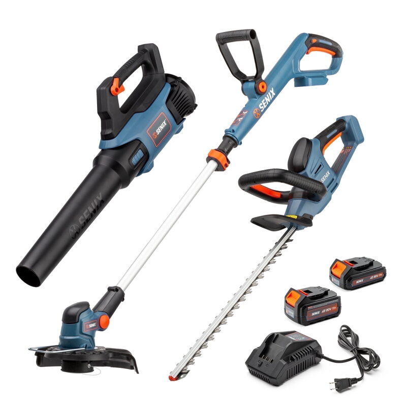 SENIX 20V 3-Tool Kit: String Trimmer, Hedge Trimmer, and Leaf Blower
