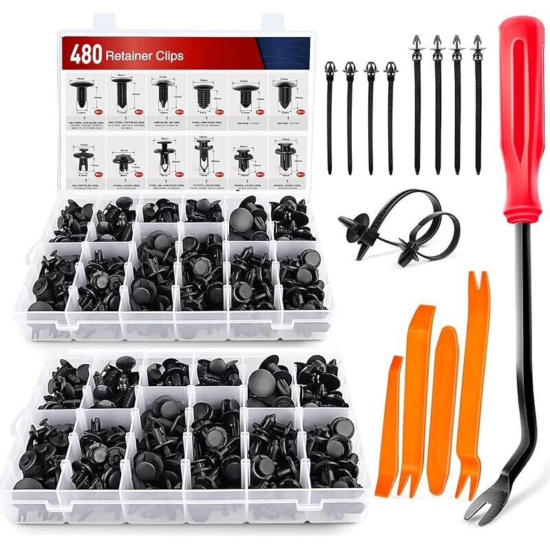 480pcs Car Retainer Clips & Fastener Remover Kit - Durable, Heavy-Duty