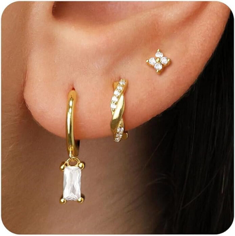 Stylish 14K Gold-Plated Silver Earrings Set - Prime Shipping